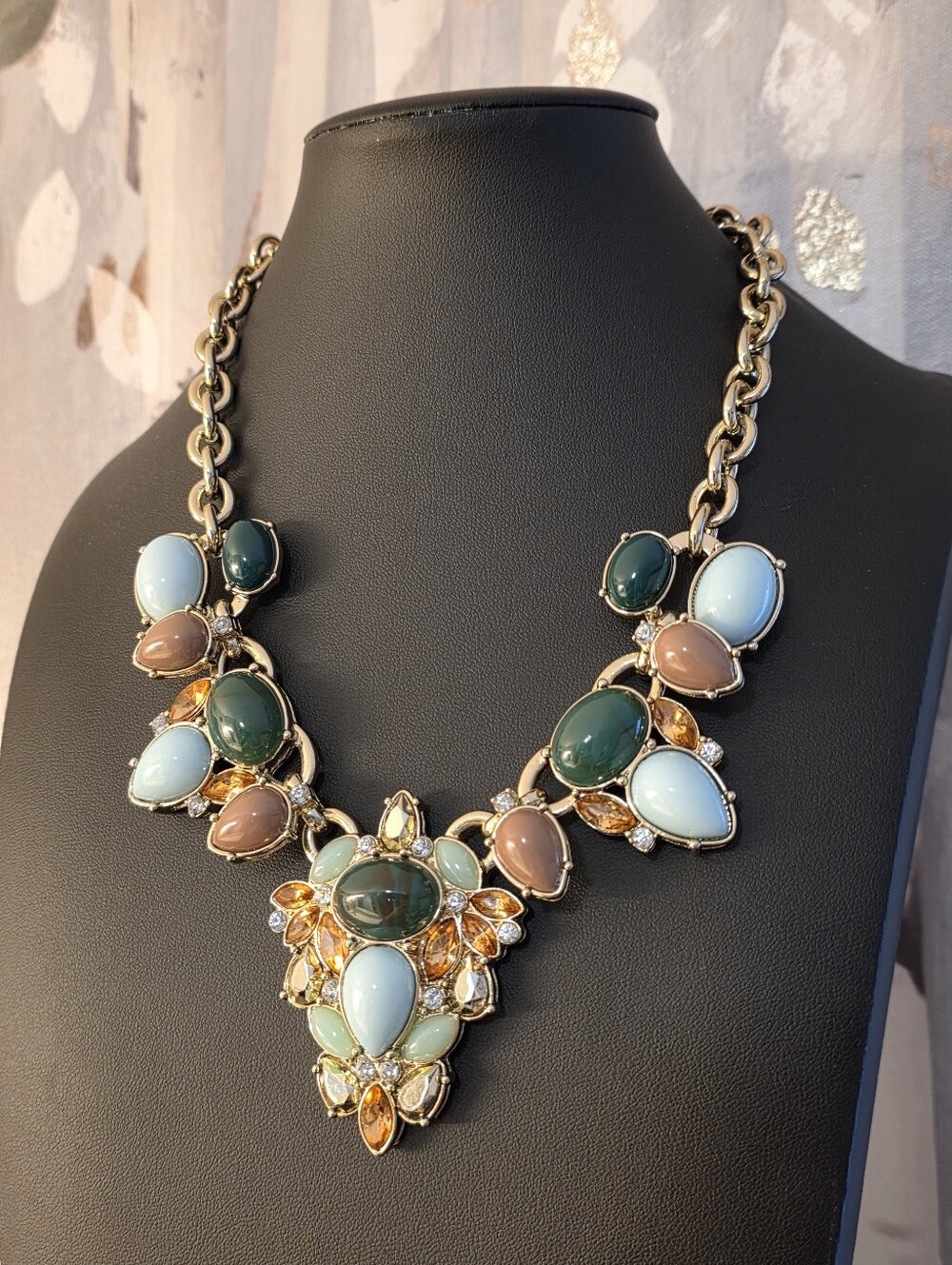 LEE By Lee Angel For Neiman Marcus Cabochon And Crystal 14k Gold Plated Necklace - Picture 16 of 16